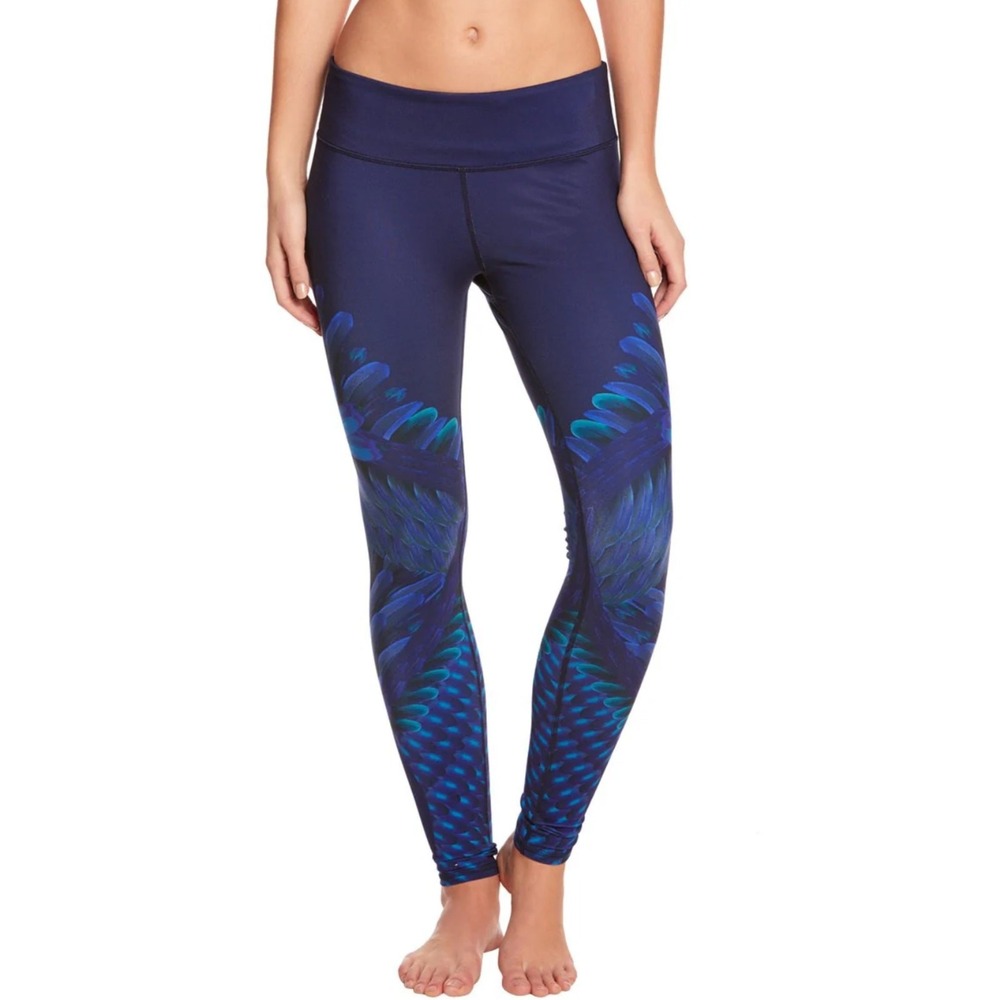 Alo Yoga Airbrush Leggings Women Small Navy Blue Peacock Print High‎ Waist Yoga